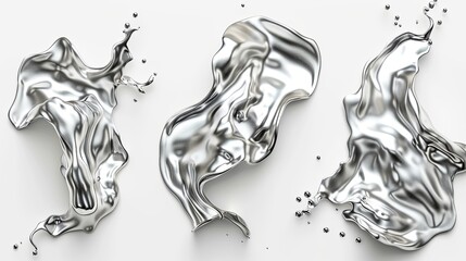 Wavy, glossy silver paint. 3d rendering, 3d illustration.