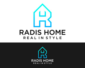 Letter RH monogram building house real estate logo design.