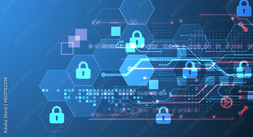 Aufkleber Secure digital background. Virtual confidential, programming protection. Hand drawn vector.