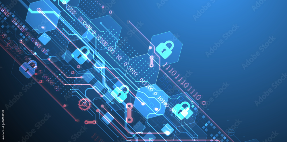 Aufkleber Secure digital background. Virtual confidential, programming protection. Hand drawn vector.