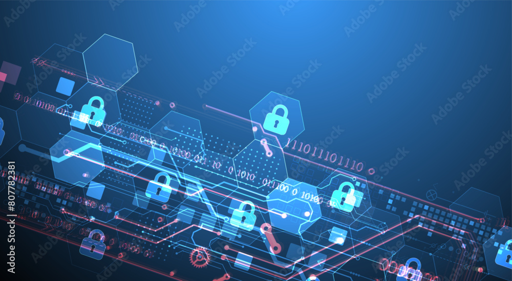 Poster Secure digital background. Virtual confidential, programming protection. Hand drawn vector.
