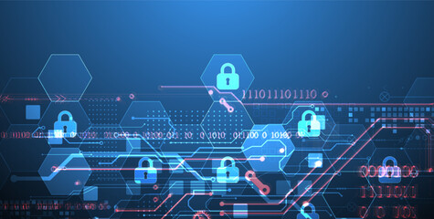 Secure digital background. Virtual confidential, programming protection. Hand drawn vector.