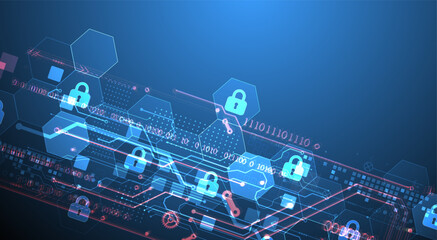 Secure digital background. Virtual confidential, programming protection. Hand drawn vector.