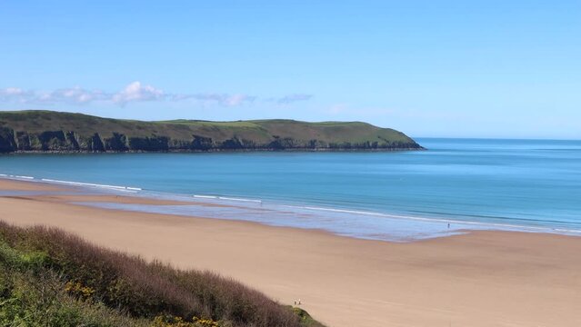 Aerial view of Woolacombe beach in North Devon, UK