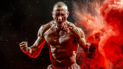 man with Fury: Blood boils, fists clench, rage consumes, ready to explode.