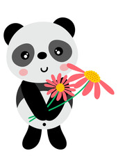 Cute panda holding a beautiful flower