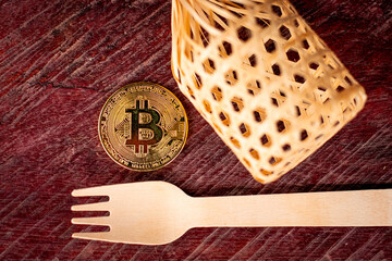 Bitcoin with wooden spoon