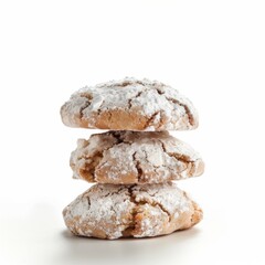 A stack of three delectable powdered sugar Amaretti cookies sitting elegantly