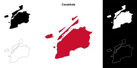 Canakkale province outline map set
