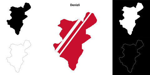 Denizli province outline map set