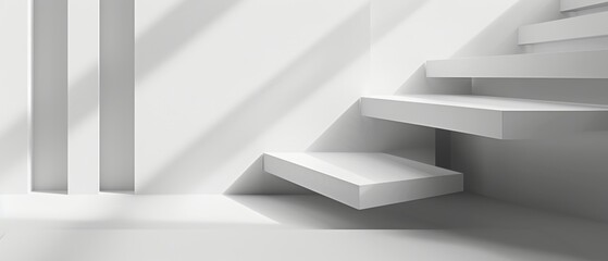 Minimalist White Staircase with Geometric Shadows.