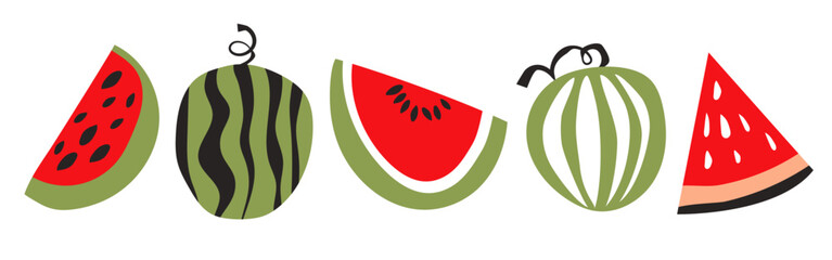 Set of abstract  watermelon. Simple watermelon. Contemporary trendy vector illustration. Fruit collection design for interior, poster, cover, banner. All elements are isolated.
