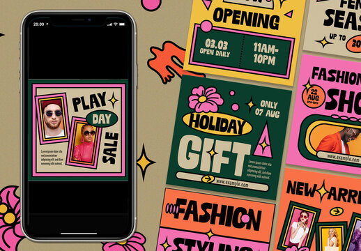 Pink Playful Bold Tropical Fashion Sale Instagram Set