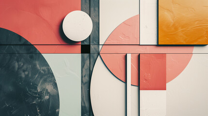 Geometric composition with colorful shapes and textures.