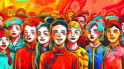 Obraz premium Diverse and Inclusive Community Portrait in Vibrant Style