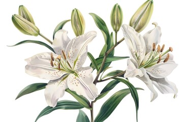 Beautiful blossoming lilies with detached buds. Generative Ai