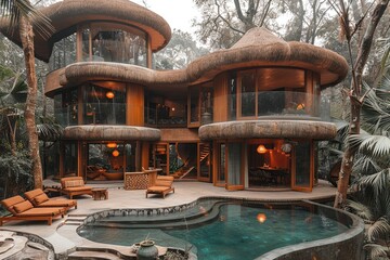 Obraz premium Sustainable Architectural Plan: Low-Impact Living & Community Engagement in a Rural Village