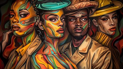 Fashionable Individuals Showcasing Current Stylistic Trends in Vibrant Expressive Portraiture