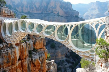 Fototapeta premium Dragon's Grace: A Majestic Bridge Soaring Across a Grand Canyon