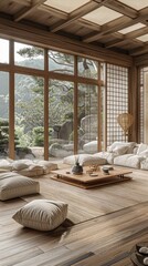 Japandi minimalist interior design of modern living room, homeCozy Minimalist Living Room in a Rustic Farmhouse - 4K HD Wallpaper

