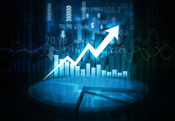 Stock market growth chart with arrow graph. 3d illustration..