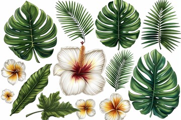 Obraz premium Exotic Plants and Flowers: Elegant Botanical Illustrations Clipart Collection