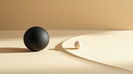Conceptual image of Yin and Yang formed by contrasting shadows and light on a smooth sand surface capturing the essence of balance and coexistence against a solid beige background