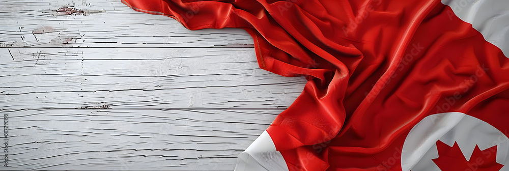 Wall mural Canadian flag, on top of white wood. 