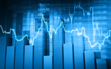 stock market index graph. Candlestick chart, Stock market growth illustration. Financial market background. 3d illustration