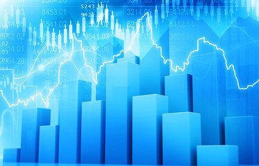 stock market index graph. Candlestick chart, Stock market growth illustration. Financial market background. 3d illustration..