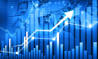 Stock market graph trading analysis candlestick chart. Financial investment concept. 3d illustration.