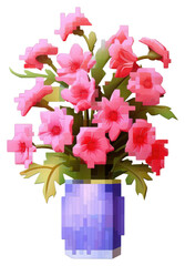 PNG  3D pixel art flowers vase plant petal.