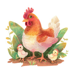 Hen with chick watercolor illustration (14)