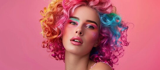 portrait of a girl studio multi-colored hair
