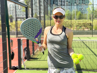 Woman players serving ball. Young adult girl play tennis outside arena. Person racket beat game club. People group hit sport court match. Fit care free time. Run skill train. Padel tennis team workout
