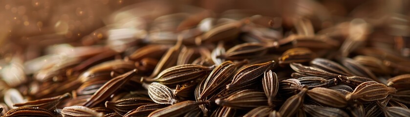 Close-up of a variety of seeds cumin(Carum carvi), food ingredient. - obrazy, fototapety, plakaty