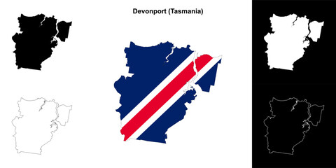 Fototapeta premium Devonport (Tasmania) outline map set