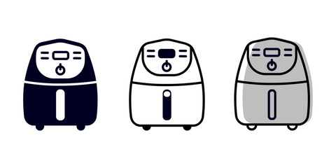 Air Fryer Icons, Set kitchen vector sign. Line, glyph, color.