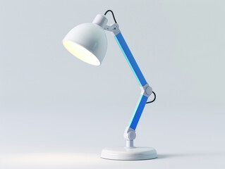Stylish icon of a table lamp with a blue adjustable leg, ideal for lighting up workspaces at home or in the office. This modern design piece highlights creativity in business 