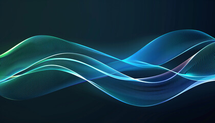 Vector wave dynamic lines. Smooth curve blue green gradient on dark background. Luxury background for your design: technology, digital, communication, science.
