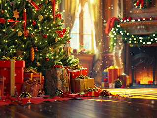 Holiday gifts piled under a beautifully decorated tree, the scene bathed in warm light, capturing the essence of giving and festive cheer3D vector illustrations