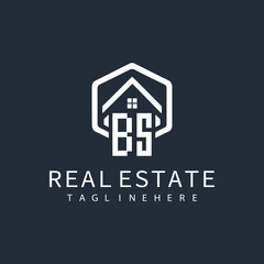Fototapeta premium BS initial monogram logo for real estate with home shape creative design.