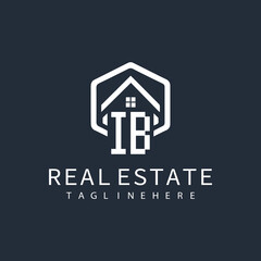 initial monogram logo for real estate with building shape creative design	
