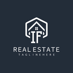initial monogram logo for real estate with building shape creative design	
