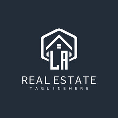 initial monogram logo for real estate with building shape creative design	
