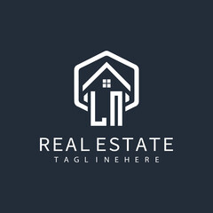 initial monogram logo for real estate with building shape creative design	
