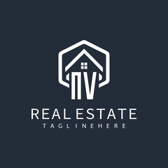 initial monogram logo for real estate with building shape creative design	
