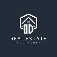 initial monogram logo for real estate with building shape creative design	
