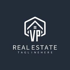initial monogram logo for real estate with building shape creative design	
