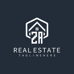 initial monogram logo for real estate with building shape creative design	
